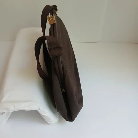 Vintage Brown Grosgrain Gold Art Deco Clasp Handbag with Cute Attached Purse - Picture 10 of 13